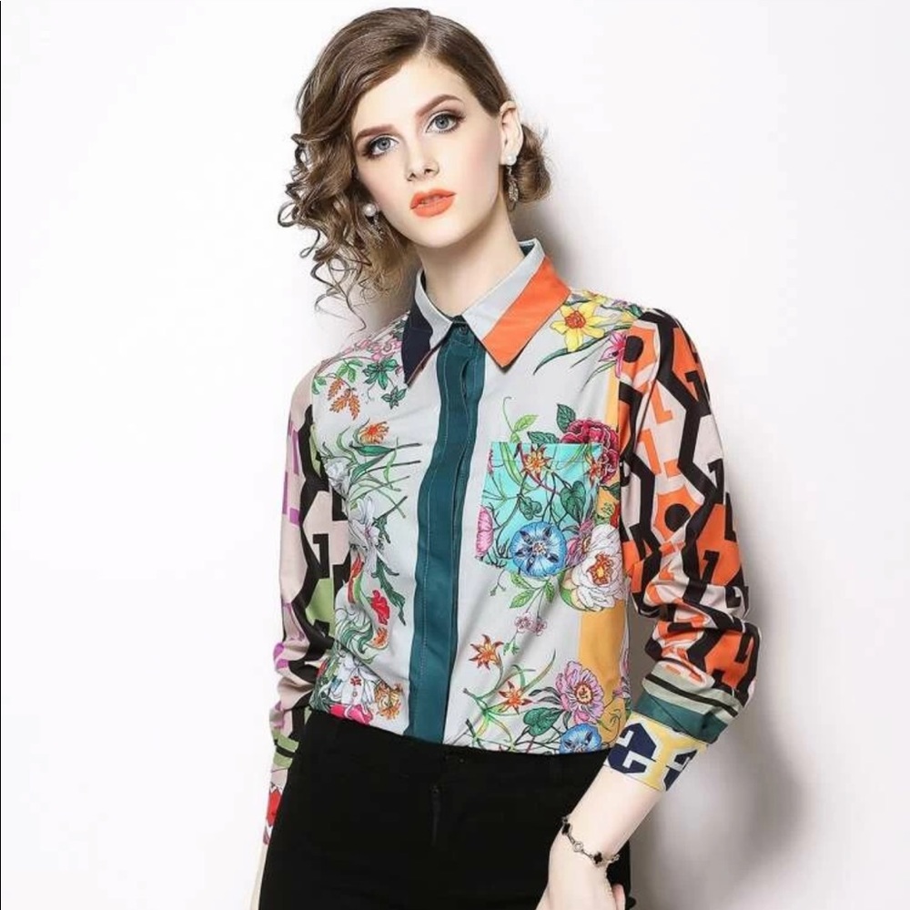 Floral printed single breasted shirt